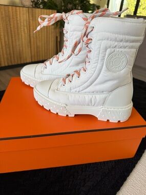Hermes Bottines Femme Fresh Tissu Parachute Veau Boots Size 36 (6)